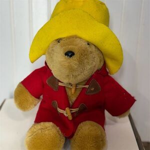 Vintage Sears Paddington Bear Plush Toy 12” Red Coat Yellow Hat 1980 Collectible